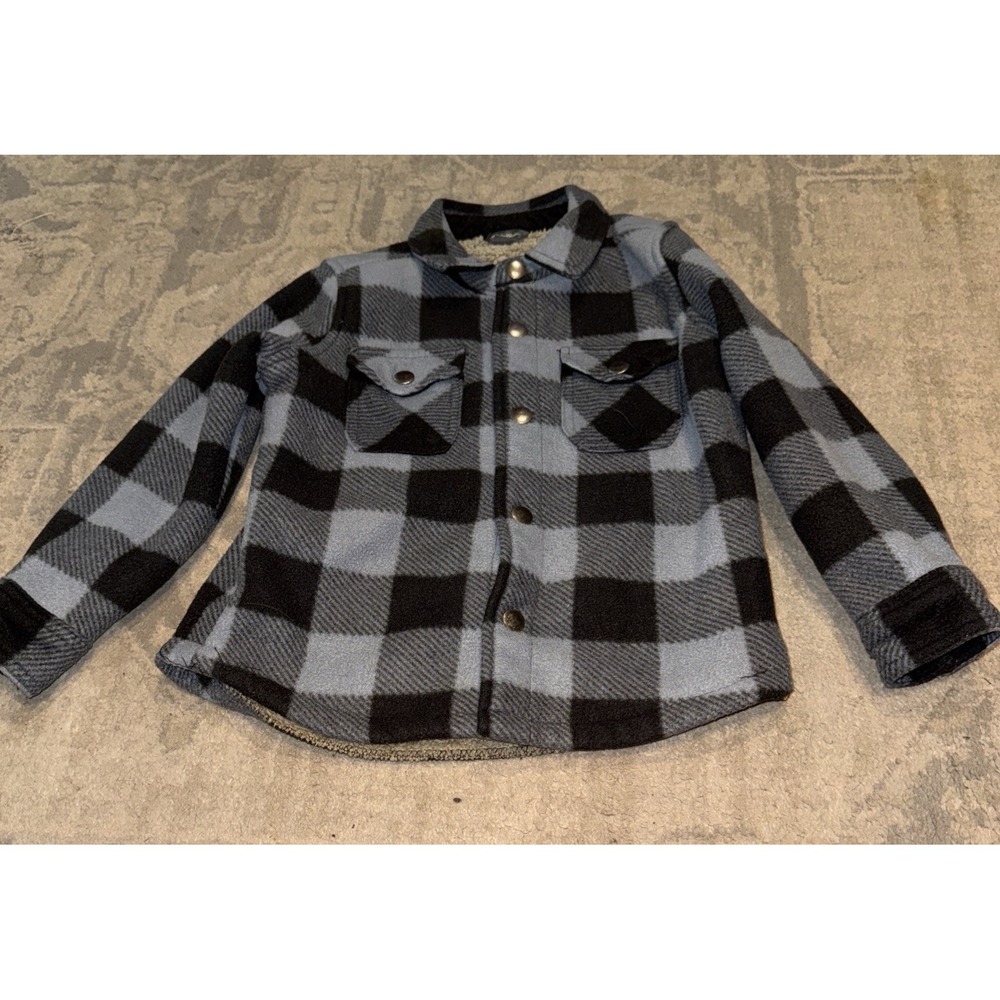 Eddie Bauer 4/5 Fleece Shirt Jacket Shacket Black Gray